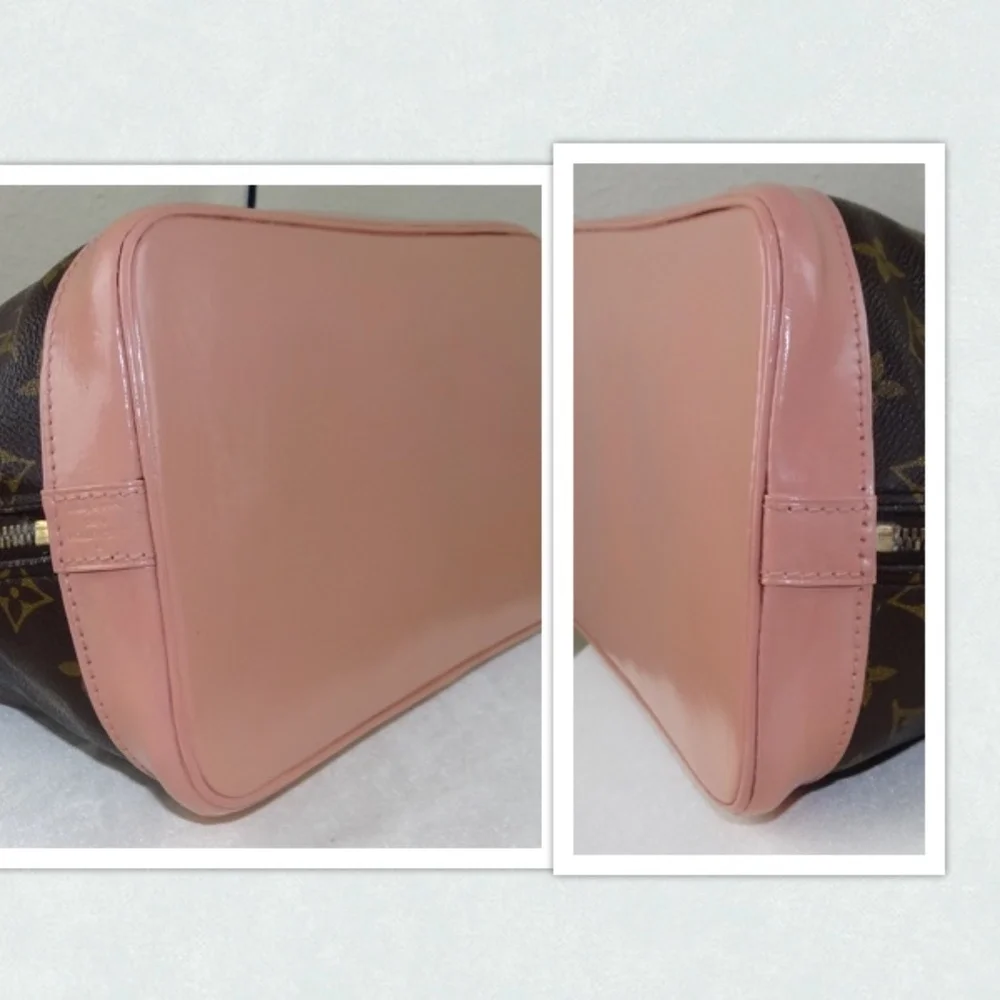 Louis Vuitton Brown Monogram Satchel with Pink Trim and Red Pom-Pom Charm